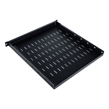 Półka regulowana 19", 1U, gł.500-900 mm, nośność 100kg, mocowanie w 4 punktach, czarny, śruby w kpl.