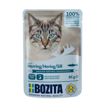 BOZITA Mięsne kawałki w sosie ze śledziem - saszetka dla kota - 85g