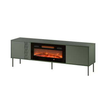 Szafka RTV EF + kominek czarny TRESSE 180x40x54,5 zieleń mat