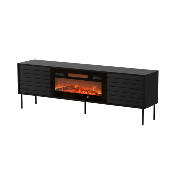Szafka RTV CORTINA 180x40x60 czarny + kominek czarny