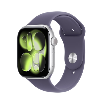 Apple Watch Series 11 GPS + Cellular 46mm Srebrna aluminiowa koperta z fioletowym paskiem sportowym Fog - S/M (MFCP4ZR/A)