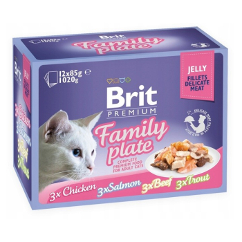 Brit Premium Family Plate dla kotów filety w galarecie mix smaków 12x85g