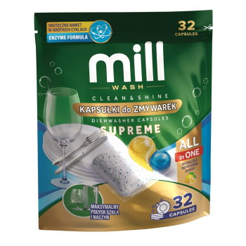 MILL Kapsułki do zmywarek CLEAN&SHINE Supreme 32 szt. 3K.D (PL, EN)