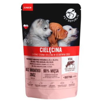 PET REPUBLIC Junior Drobno siekana cielęcina - mokra karma dla psa - 100 g
