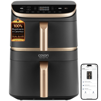Cosori Turbo Tower Pro Smart Pojedyńczy 10,8 l Autonomiczny 2630 W Frytkownica na gorące powietrze Czarny, Złoto