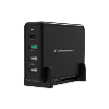 CONCEPTRONIC LadegerĂ¤t 4Port 3xUSB-A/1xC Desk    65WPD3.0 sw