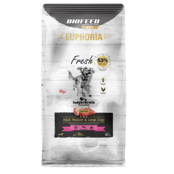 BIOFEED Euphoria Fresh Meat Adult  Medium & Large Indyk i Królik 12kg