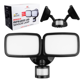 MACLEAN ŚCIENNA LAMPA LED, Z CZUJNIKIEM PIR, 20W, 1500LM, IP65, NEUTRAL WHITE 4000K, CZARNA MCE524 B