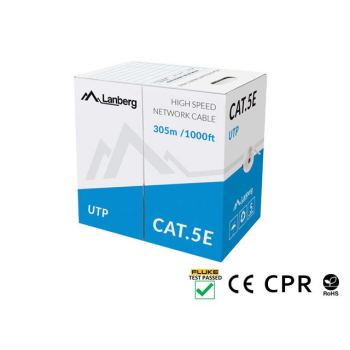 KABEL LAN UTP KAT.5E 305M DRUT CU SZARY CPR FLUKE PASSED LANBERG