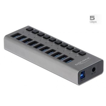 Delock Zewnętrzny USB 3.0 Hub z 10 portami i przełącznikami