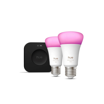 Philips Hue White and color ambiance Zestaw startowy: 2 kolorowe inteligentne żarówki E27 + Bridge Pro