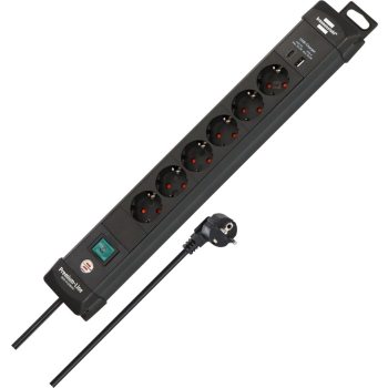 Brennenstuhl Premium-Line Steckdosenleiste 6-fach mit USB C, USB A, schwarz, 3m