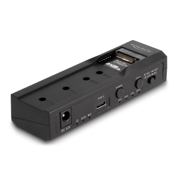 Delock - Kontroler pamięci - Funkcja klonowania - 2.5", 3.5", M.2 (6.4 cm, 8.9 cm) - Karta M.2 (PCIe NVMe i SATA) / SATA SSD - USB-C 3.2 (Gen 2x1)