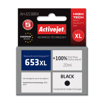 Activejet AH-653BRX Tusz (zamiennik HP 653XL 3YM75AE; Premium; 720 stron;  20 ml, czarny)