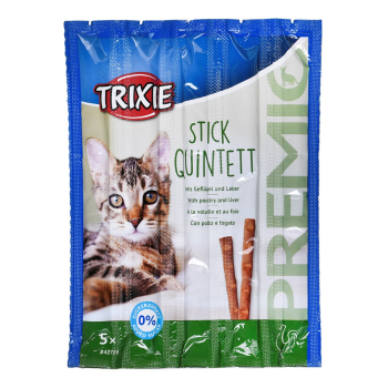 TRIXIE Stick Quintett Premio Paluszki z wątróbką drobiową - przysmak dla kota - 5x5 g