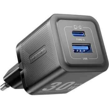 Ładowarka Vention 1x USB-A 1x USB-C GaN 30W czarna