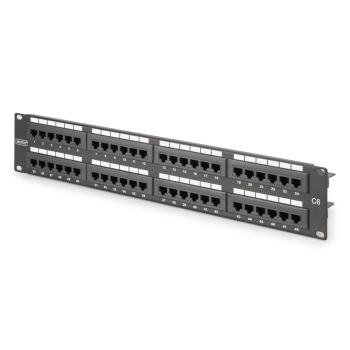 Digitus Panel krosowy (patch panel) 19'' 48x RJ45, LSA pion, kat.6, nieekranowany, 2U, czarny, prowadnica kabli, pola opisowe