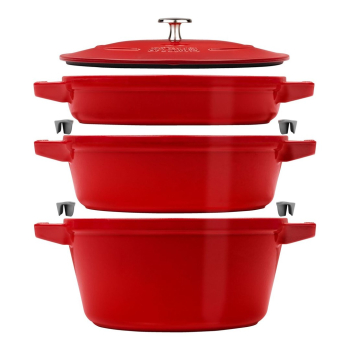 Zestaw 3 naczyń żeliwnych z pokrywką STAUB 40508-387-0 - czerwony 24 cm