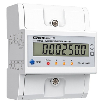 QOLTEC LICZNIK ENERGII TRÓJFAZOWY NA SZYNĘ DIN | 400V | 100A | LCD | LED | 4P