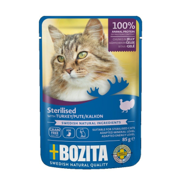 Bozita Sterylizowane kawałki w galaretce z indykiem- mokra karma dla kota -  85g