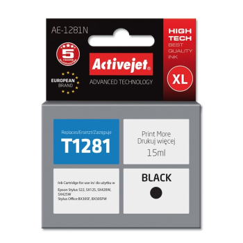 Activejet AE-1281N Tusz (zamiennik Epson T1281; Supreme; 15 ml; czarny)