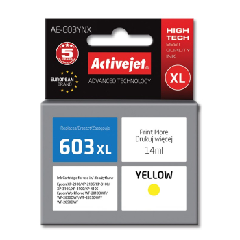 Activejet AE-603YNX Tusz (zamiennik Epson 603XL T03A44; Supreme; 14 ml; żółty)