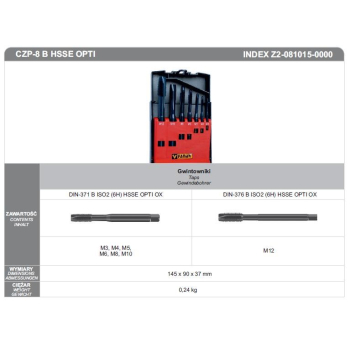 GWINTOWNIKI ZESTAW M3-M12 DIN-371B/DIN-376B (6H) HSSE CZP-8 OPTI