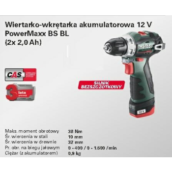 METABO WIERTARKO-WKRĘTARKA 12V 38Nm 2x2,0Ah BS BL 12
