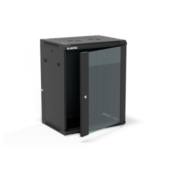 Szafa wisząca 19" 15U 600x450, (opcja dwusekcyjna) drzwi szklane jednoskrzydłowe, tył osłona pełna demontowalna, osłony boczne pełne demontowalne zamy
