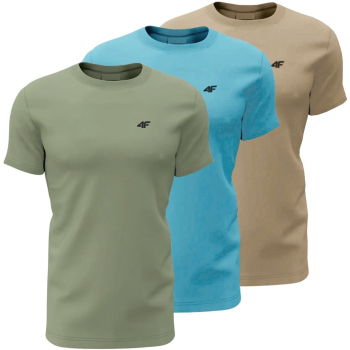 Koszulka męska 4F M4481 3pak zielona, niebieska, beżowa 4FWSS26TTSHM4481 90S 4XL