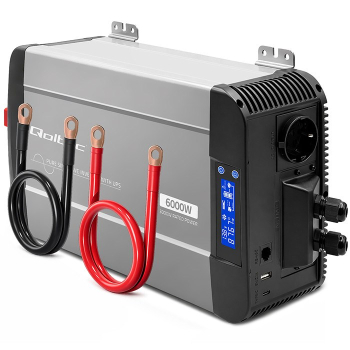 Qoltec Przetwornica napięcia Pure Sine Wave z UPS | 12V na 230V | 3000/6000W | LCD | USB | USB-C | Kompatybilna z LiFePO4 GEL AGM