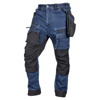 Spodnie robocze DENIM, wzmocnienia Cordura, odpinane kieszenie kaburowe, granatowe, rozmiar XS