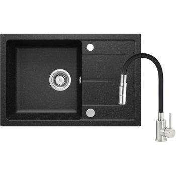 Zlewozmywak granitowy z baterią z giętą wylewką