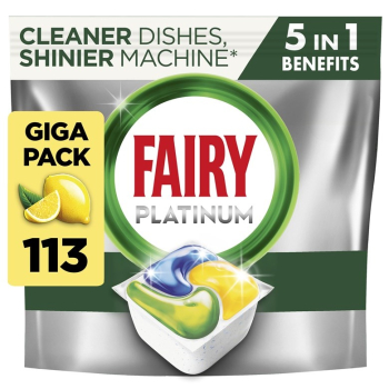 Kapsułki do zmywarki Fairy Platinum All in One Lemon, 113 vnt., citrinu kvapo