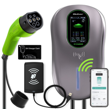 Qoltec Stacja ładowania EV 2w1 Typ2 | 22kW | LCD | 2 Karty EV | 3 fazy | Wallbox | Hotel system | 5m