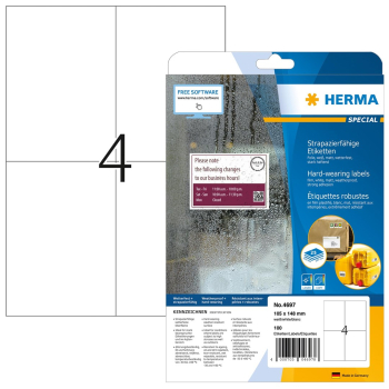 HERMA Etik. strapazierf. A4 weiĂź 105x148   mm Folie  100 St.