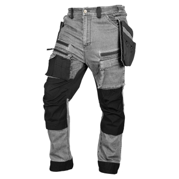 Spodnie robocze DENIM, wzmocnienia Cordura, odpinane kieszenie kaburowe, szare, rozmiar M