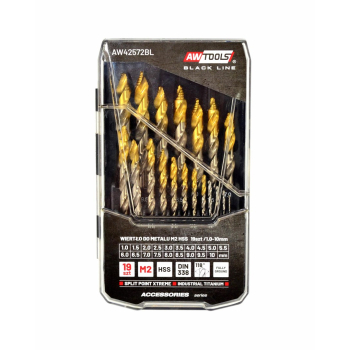 AWTOOLS WIERTŁO DO METALU M2 HSS-TiN KPL.19szt.  /1.5-10mm / BLACK LINE
