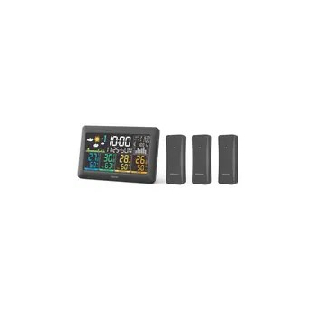 Sencor SWS 6300 Stacja pogodowa czarna / kolorowy wyświetlacz LCD / 3x czujnik bezprzewodowy