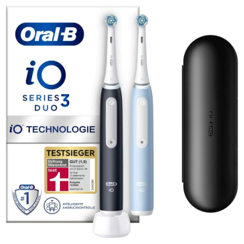 Szczoteczka elektryczna Oral-B iO Series 3n Matt Black/Ice Blue, Rodzaj: Rotacyjna, Zasilanie: Akumulatorowe, Tryby: Wybielanie, Codzienne czyszczenie