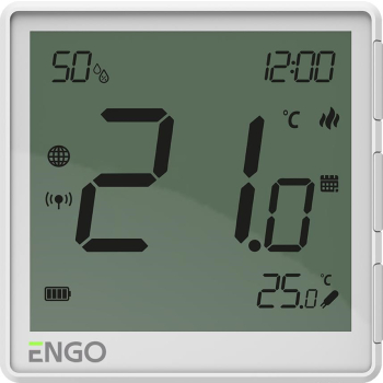 Regulator temperatury ENGO Controls EONE-BATW - Regulator temperatury, bateryjny (Li-Ion), biały, Internetowy, akumulatorowy, ZigBee, natynkowy