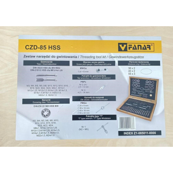 ZESTAW NARZEDZI DO GWINTOWANIA M3-M24 HSS CZD-85