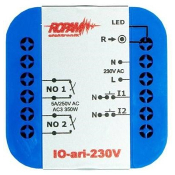 ROPAM IO-ari-230V bezprzewodowy, douszkowy, dwukanałowy sterownik 230VAC, 2xNO, 2xIN (N)