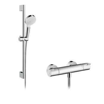 Hansgrohe Crometta brusersystem z 65 cm Vario brusesat i Ecostat 1001 CL termostatarmatur til frembygning