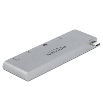 DELOCK 3 Port Hub und 2 Slot Card Reader fur MacBook mit PD 3.0 und einschiebbarem USB Type-C Anschluss