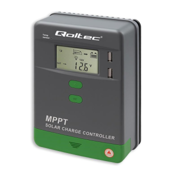 Qoltec Solarny regulator ładowania MPPT z czujnikiem temperatury 10A |12V / 24V | LCD | 2 x USB | GEL | LiFePO4