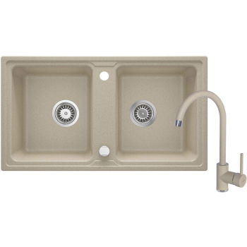 Zlewozmywak granitowy z baterią 2-komorowy ZQZA7203 5908212058800