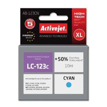 Activejet AB-123CN Tusz (zamiennik Brother LC123C/121C; Supreme; 10 ml; niebieski)