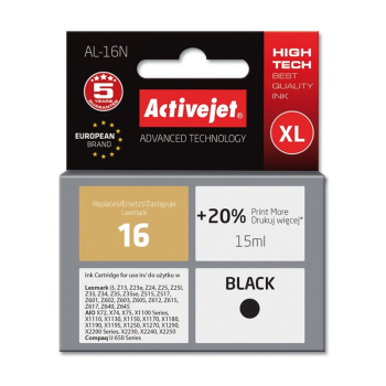 Activejet AL-16N Tusz (zamiennik Lexmark 16 10N0016; Supreme; 15 ml; czarny)