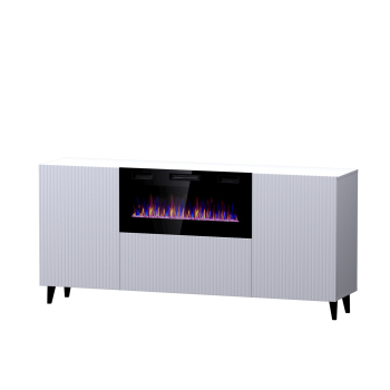 Komoda PAFOS z kominkiem elektrycznym 180x42x82 biały mat